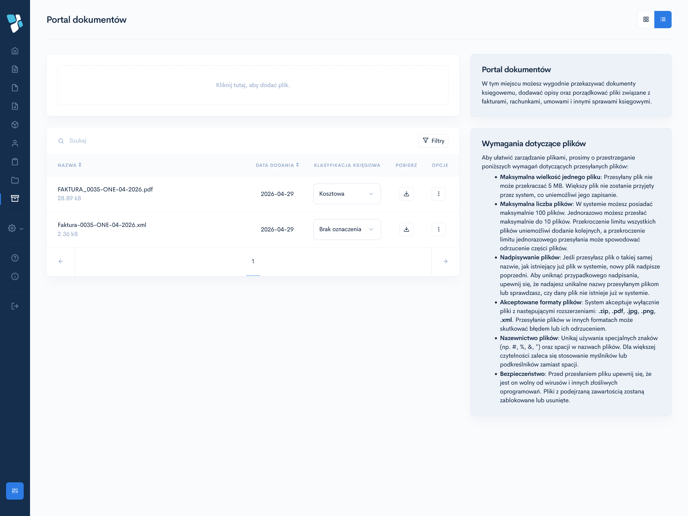 Portal dokumentów do wymiany plików z księgowym w Faktury.co